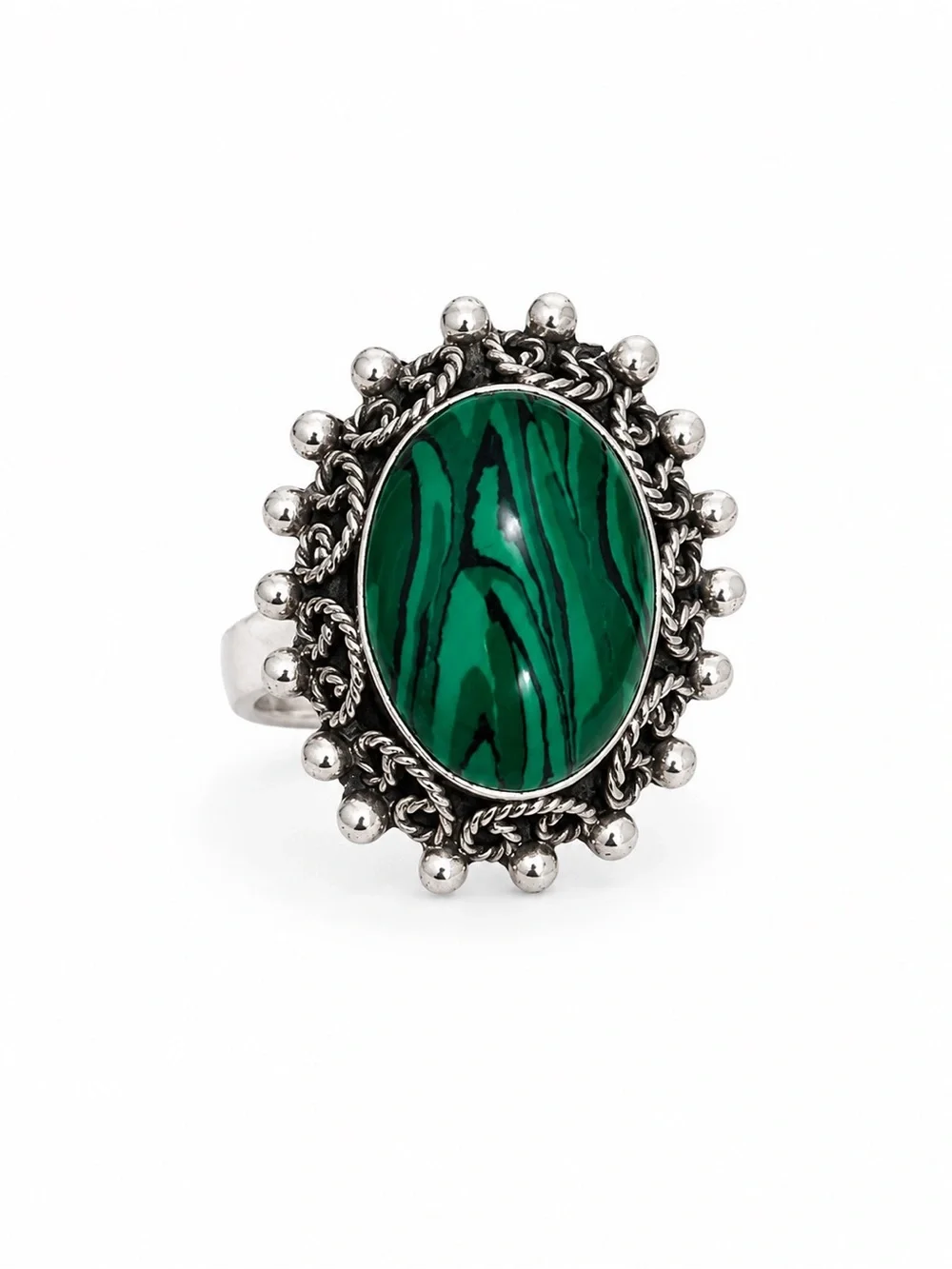 Green Stone Silver Statement Ring